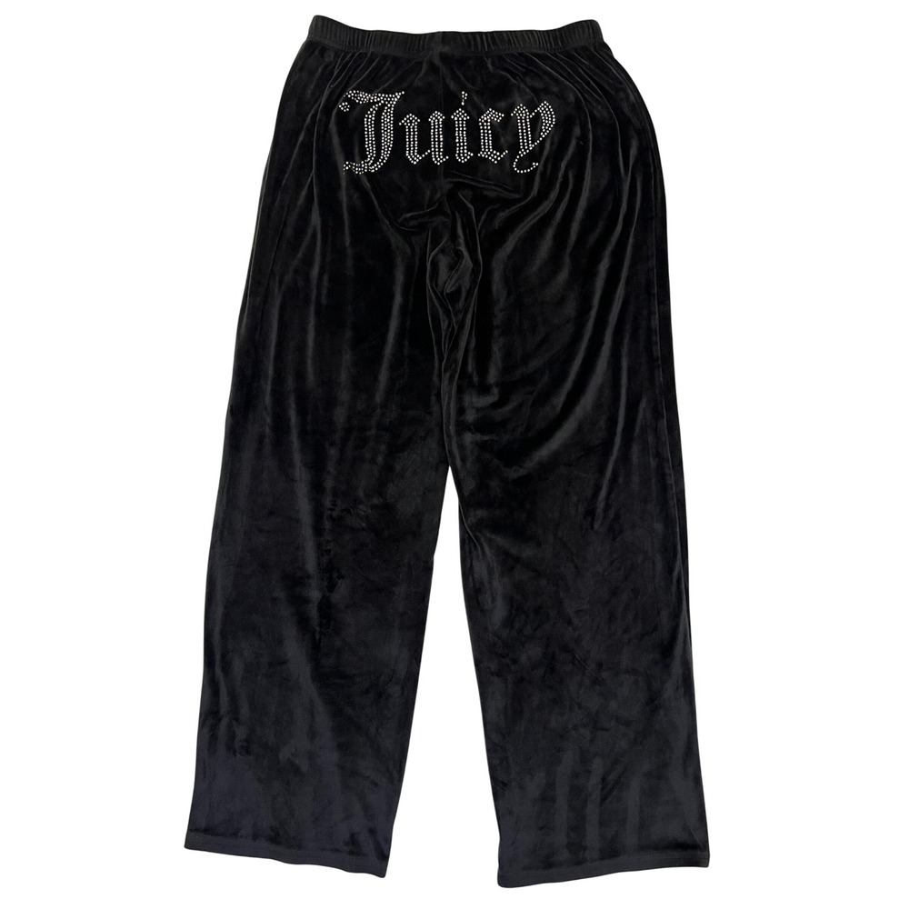 Juicy Couture Black Rhinestone Logo Y2K McBling Velour Comfy Lounge Pants M